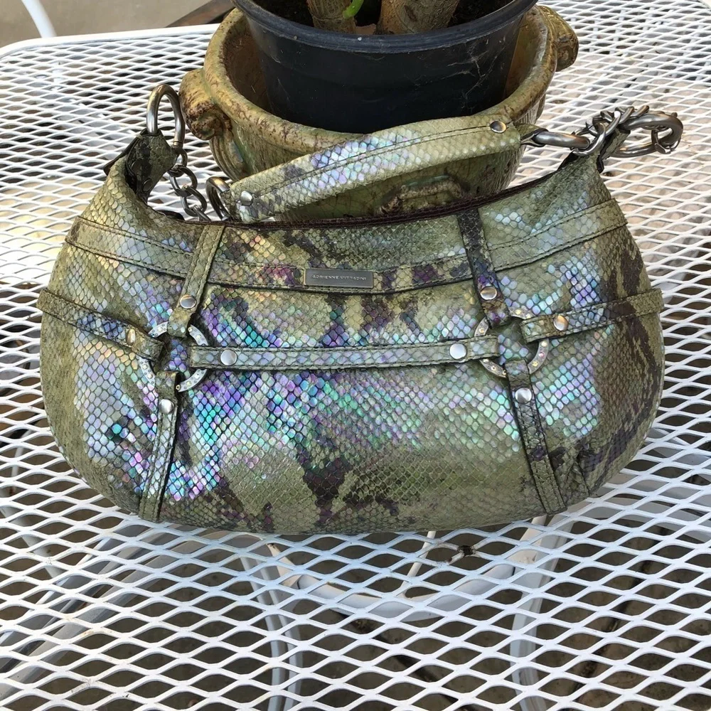 ADRIENNE VITTADINI GENUINE SNAKE SKIN PRINT LEATHER BAG GOLD HARDWARE